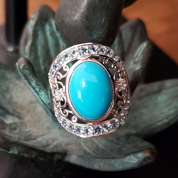 Sterling Turquoise Blue Topaz Ring 7.25 - Picture 7 of 15